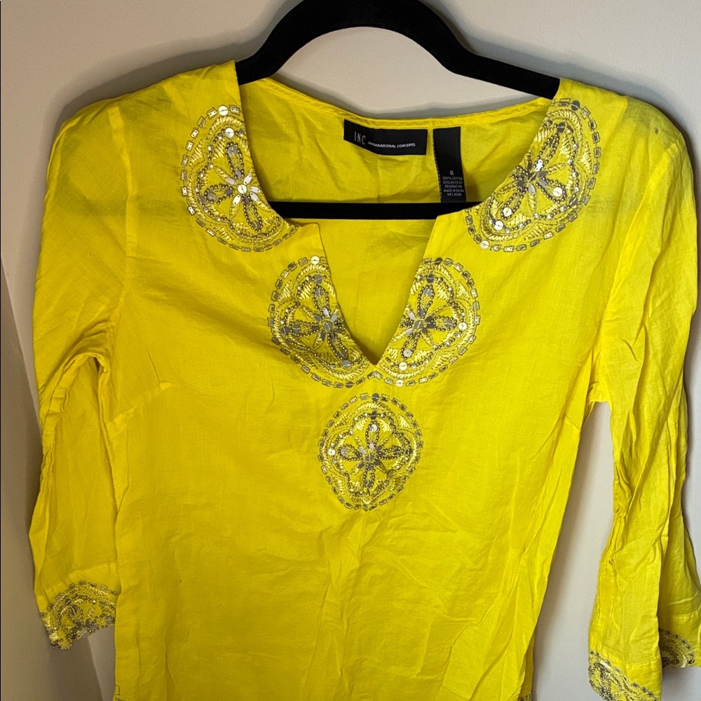 INC International Concepts Yellow Embellished Tunic / Beach Cover-Up